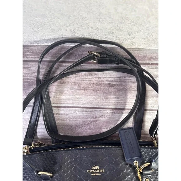 Coach 36879 Stamped Snakeskin Stanton Carryall Navy Leather Handbag - Picture 14 of 17